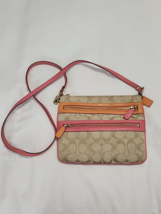 Coach Handbags - Coach Crossbody in Beige Canvas with Pink & Orange Trim